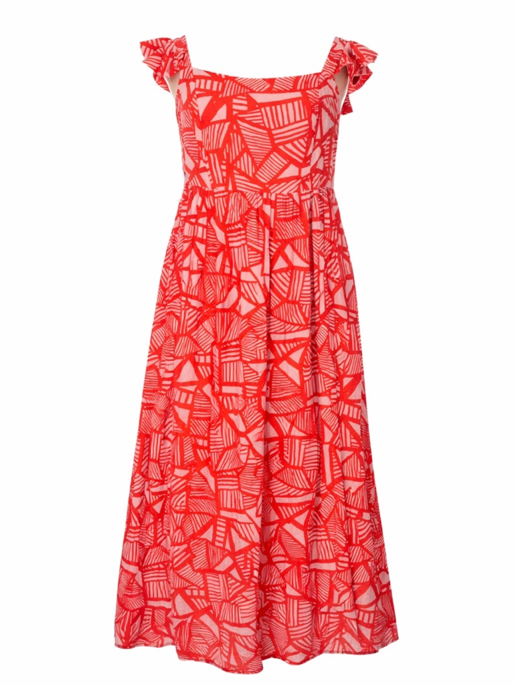 ELOQUII Coral Print Maxi Dress Size 16 Flutter Sleeve Fit Flare Flowy Dress - Picture 3 of 9